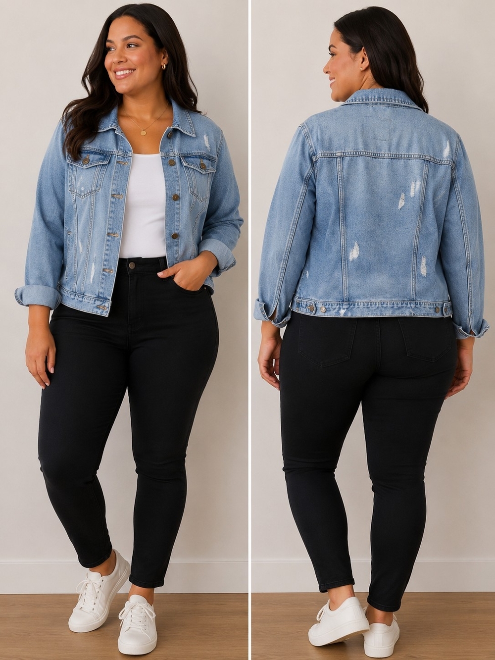 Light Blue Distressed Denim Jacket - Classic Women's Jean Jacket